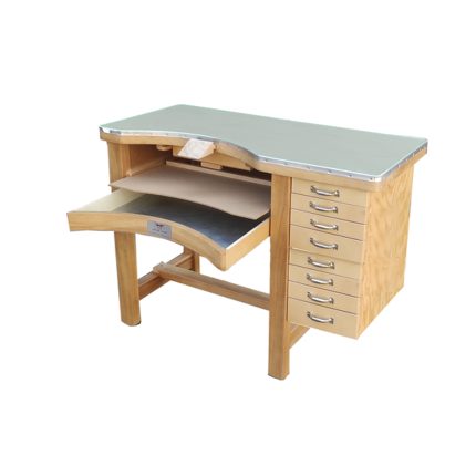 MESA JOYERO MADERA DE HAYA ETRUSCO CON SOBRE FORMICA GRIS Y 8 CAJONES LATERALES                     